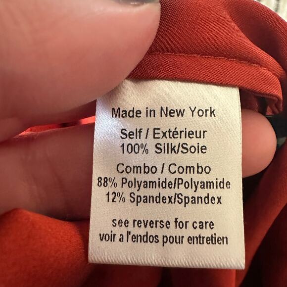 CAROLINE CONSTAS |  Charmeuse Silk Bell Sleeve Bodysuit Rust Orange Extra Small - Picture 9 of 9